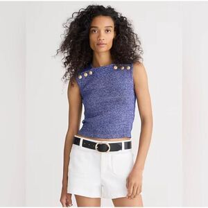 J. Crew Sweater Shell With Buttons In Merino-linen Blend Vest Sleeveless Blue To